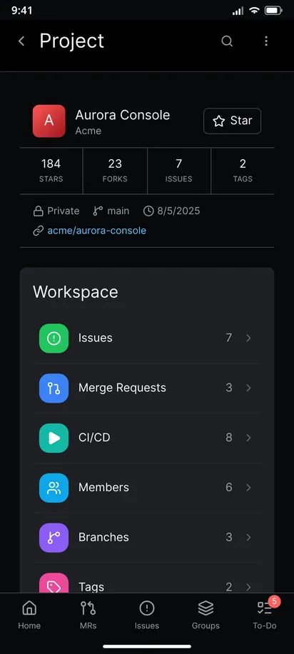 A project screen with its README and the Code and Commits tabs