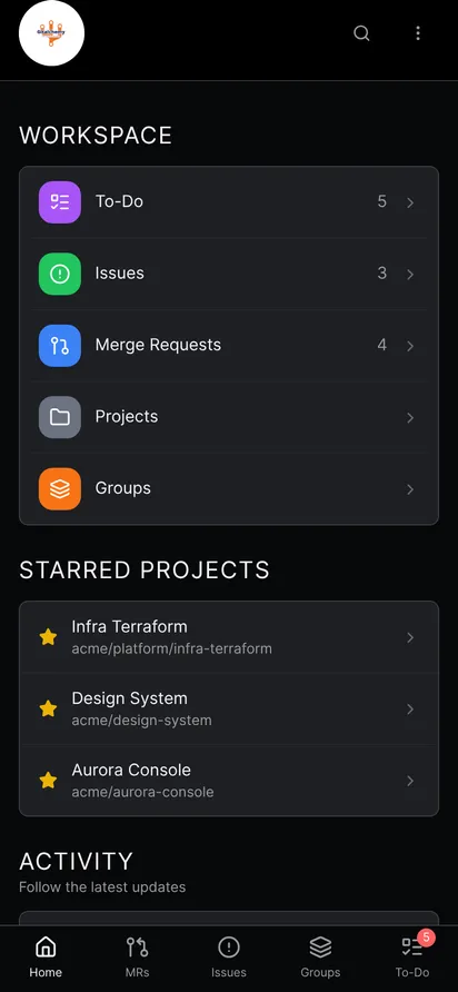 The Home screen with the To-Do tab showing a red dot with the count of new to-dos